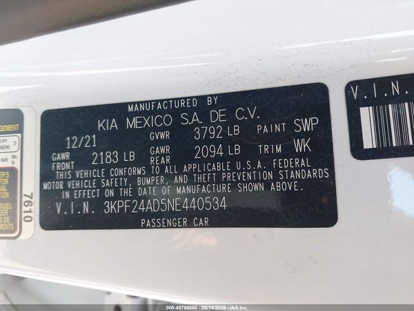 2022 KIA FORTE LXS