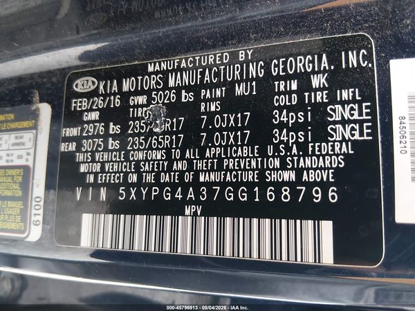2016 KIA SORENTO 2.4L LX