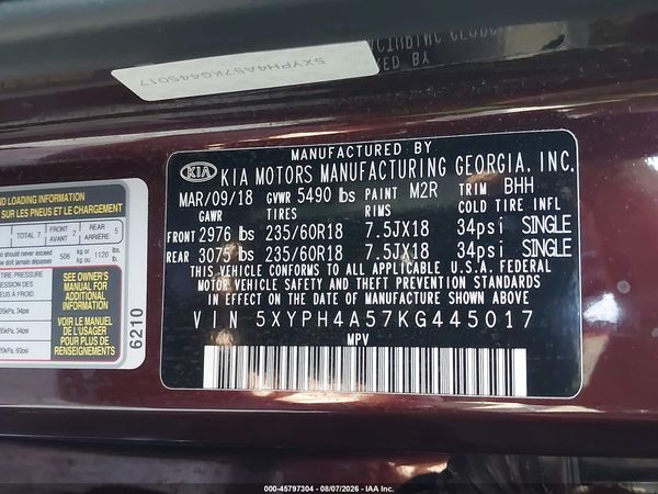 2019 KIA SORENTO 3.3L EX