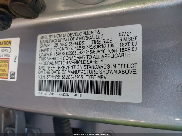 2021 HONDA PILOT 2WD EX