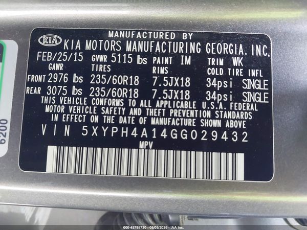 2016 KIA SORENTO 2.0T EX
