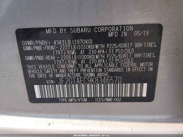 2019 SUBARU CROSSTREK 2.0I PREMIUM