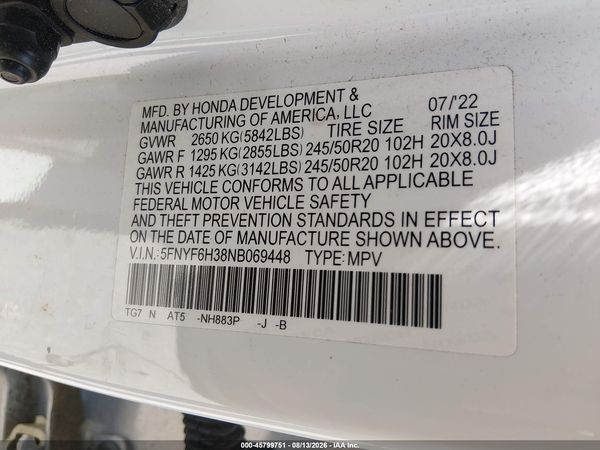 2022 HONDA PILOT AWD SPORT