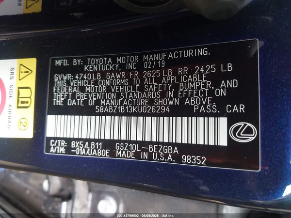 2019 LEXUS ES 350 LUXURY