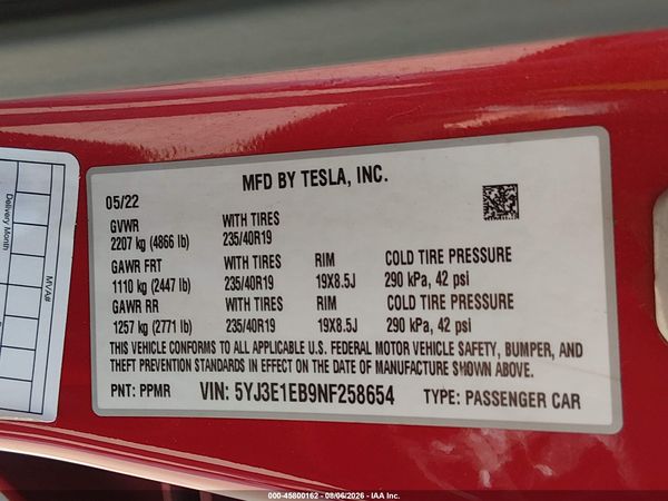 2022 TESLA MODEL 3