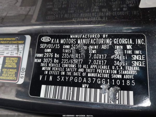 2016 KIA SORENTO 2.4L LX