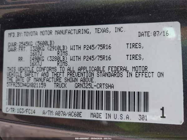 2016 TOYOTA TACOMA SR5 V6
