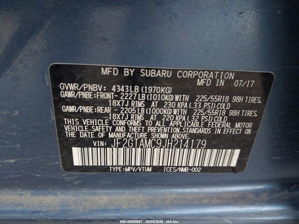 2018 SUBARU CROSSTREK 2.0I LIMITED — I9