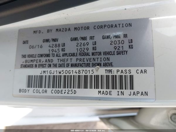 2016 MAZDA MAZDA6 I GRAND TOURING