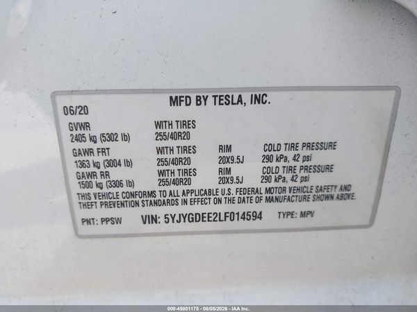 2020 TESLA MODEL Y