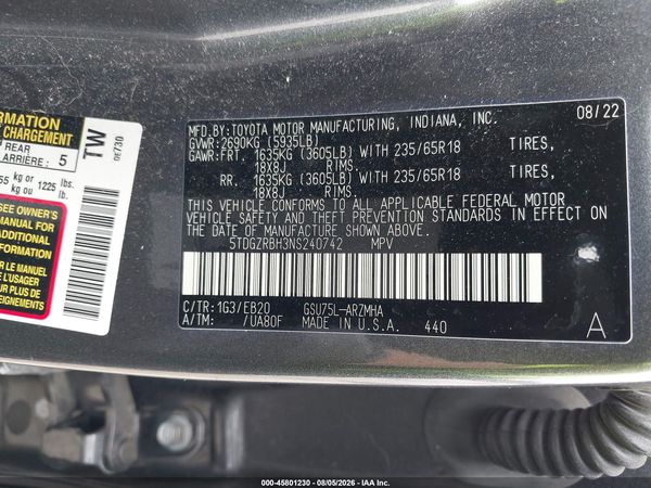 2022 TOYOTA HIGHLANDER XLE
