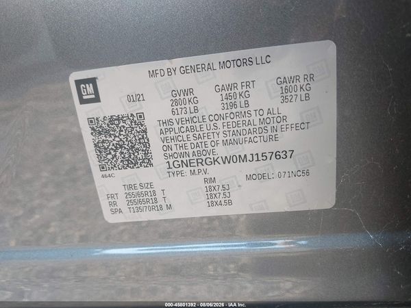 2021 CHEVROLET TRAVERSE FWD LT CLOTH — I9