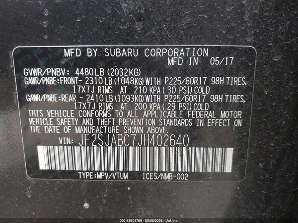 2018 SUBARU FORESTER 2.5I — I9