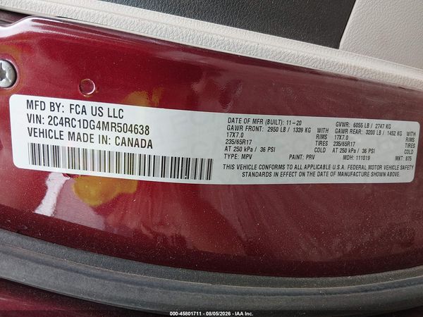 2021 CHRYSLER VOYAGER LXI