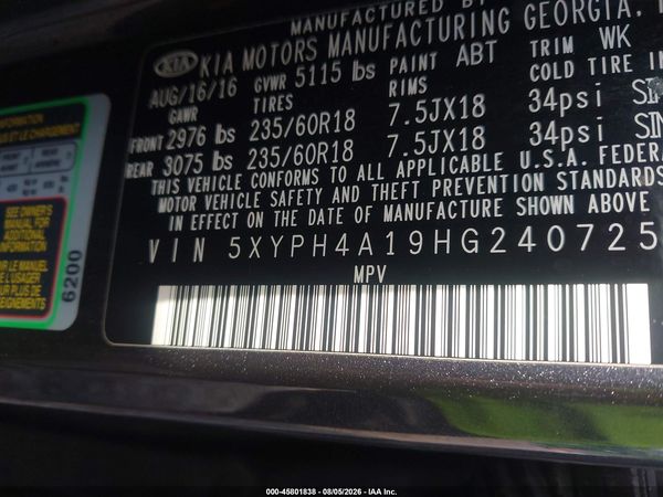 2017 KIA SORENTO 2.0T EX