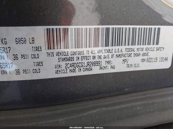 2018 DODGE GRAND CARAVAN SXT
