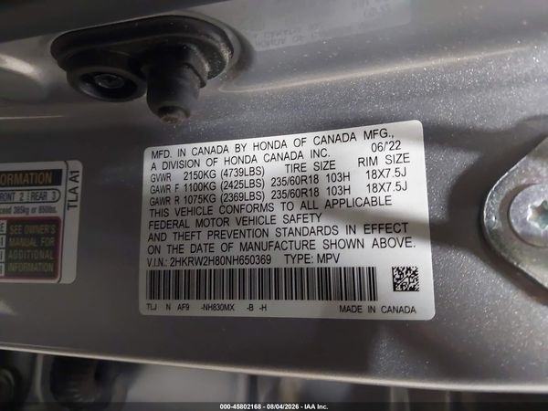 2022 HONDA CR-V AWD EX-L