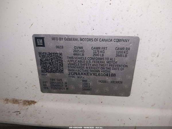 2020 CHEVROLET EQUINOX FWD LT 1.5L TURBO — I9