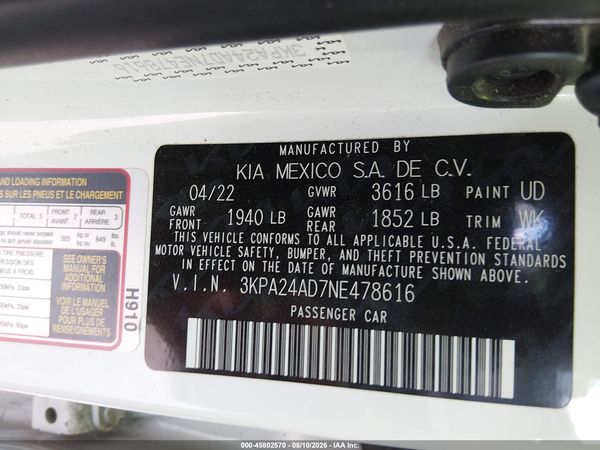 2022 KIA RIO S