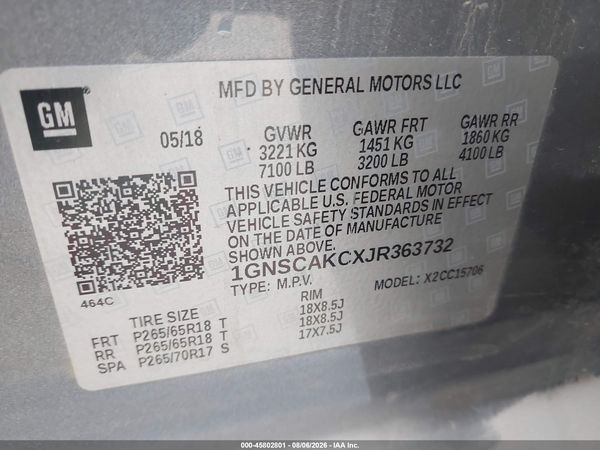 2018 CHEVROLET TAHOE LS — I9