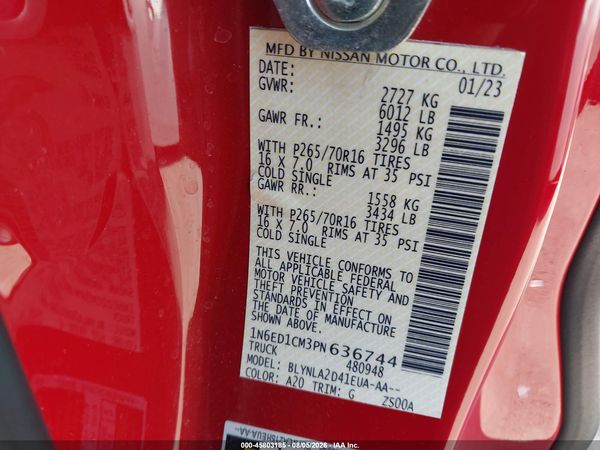 2023 NISSAN FRONTIER KING CAB S 4X4 — I9