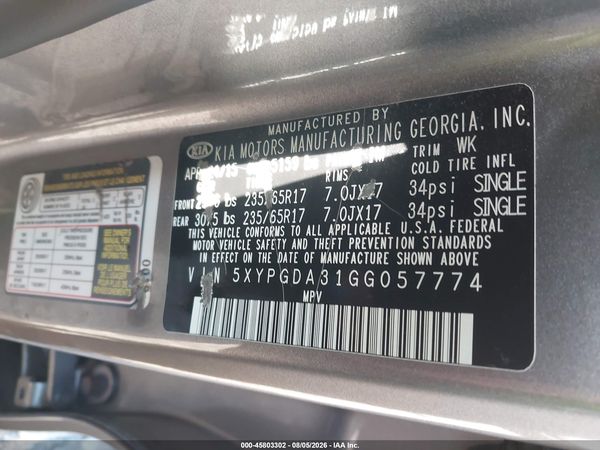 2016 KIA SORENTO 2.4L LX