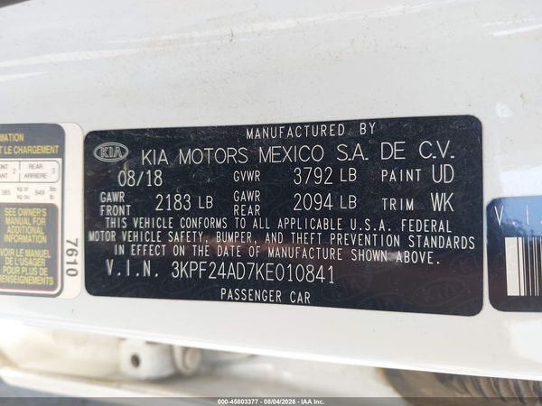 2019 KIA FORTE LXS