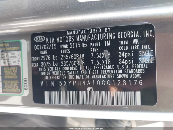 2016 KIA SORENTO 2.0T EX
