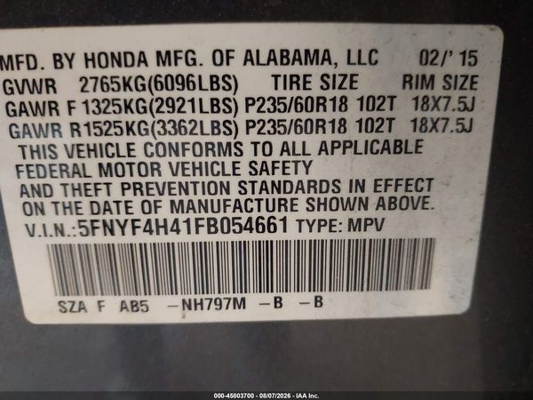 2015 HONDA PILOT EX