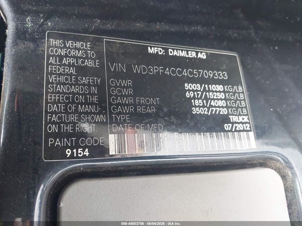 2012 MERCEDES-BENZ SPRINTER 3500 HIGH  ROOF