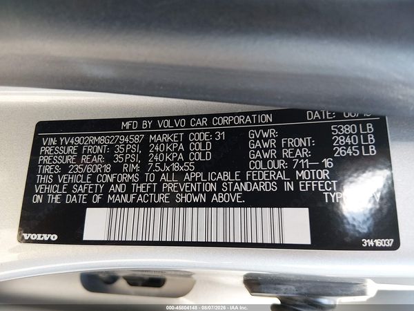 2016 VOLVO XC60 T6 PLATINUM