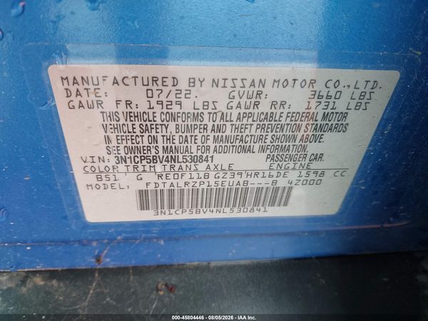 2022 NISSAN KICKS S XTRONIC CVT