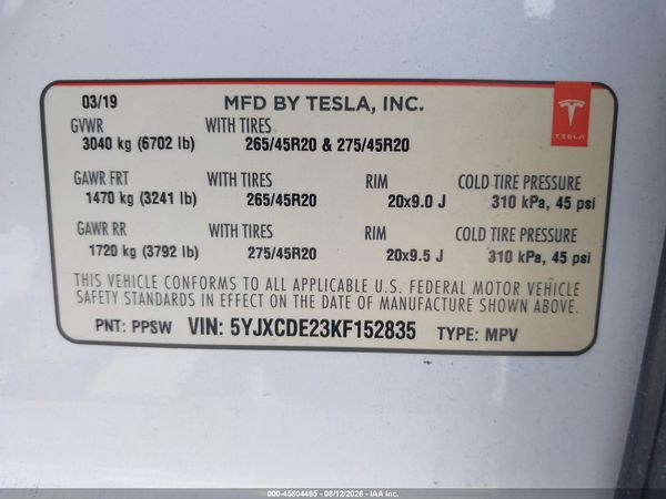 2019 TESLA MODEL X