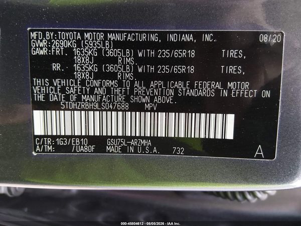 2020 TOYOTA HIGHLANDER XLE
