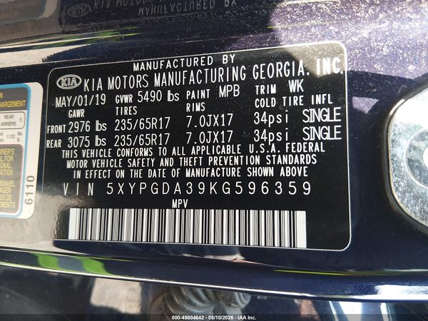 2019 KIA SORENTO 2.4L LX