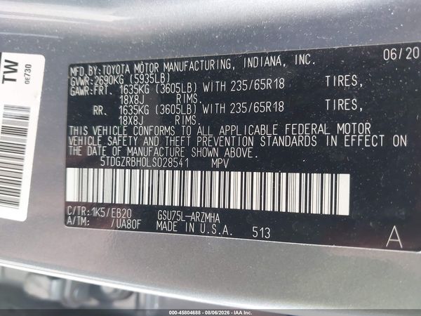 2020 TOYOTA HIGHLANDER XLE