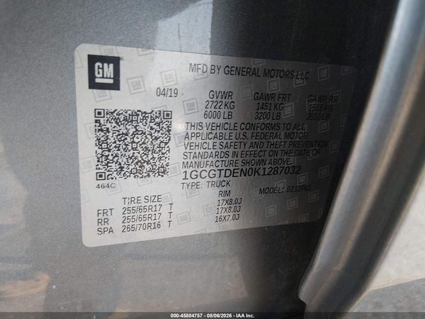 2019 CHEVROLET COLORADO Z71 — I9