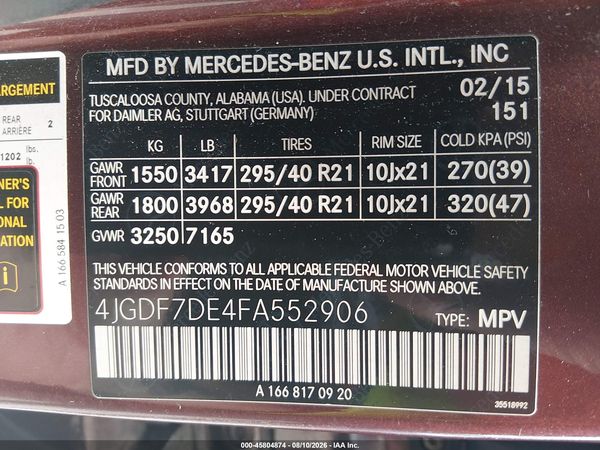 2015 MERCEDES-BENZ GL 550 4MATIC