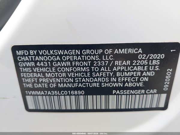 2020 VOLKSWAGEN PASSAT 2.0T R-LINE — I9