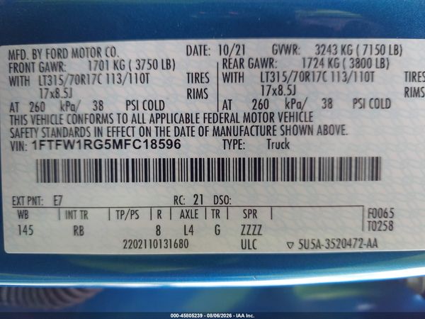 2021 FORD F-150 RAPTOR