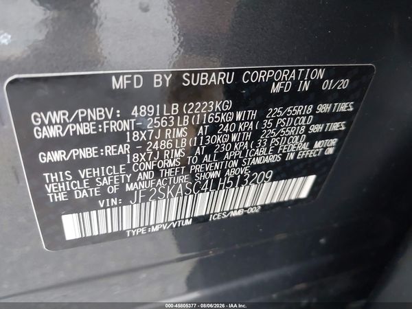 2020 SUBARU FORESTER LIMITED — I9