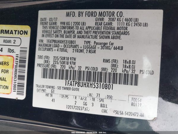 2017 FORD MUSTANG ECOBOOST PREMIUM
