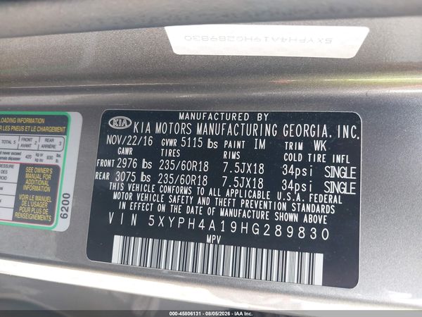 2017 KIA SORENTO 2.0T EX