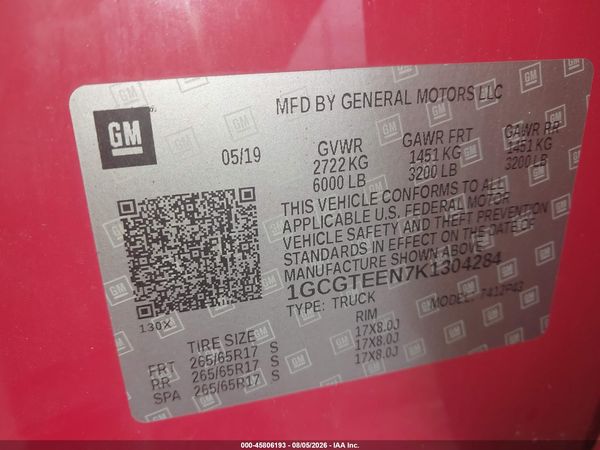2019 CHEVROLET COLORADO ZR2 — I9