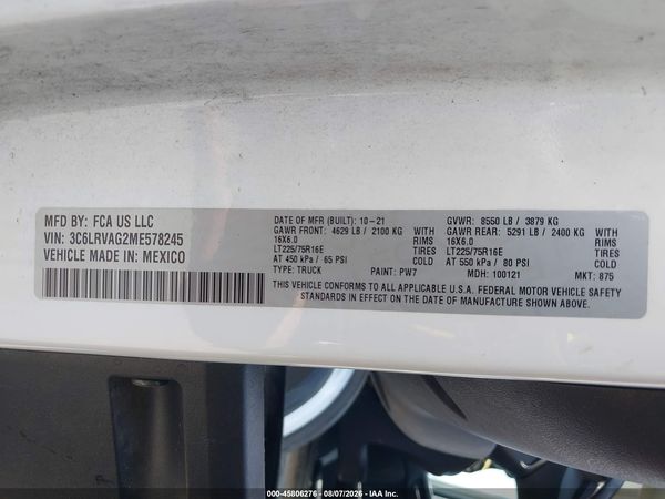 2021 RAM PROMASTER 1500 LOW ROOF 136 WB