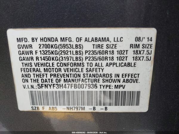 2015 HONDA PILOT EX