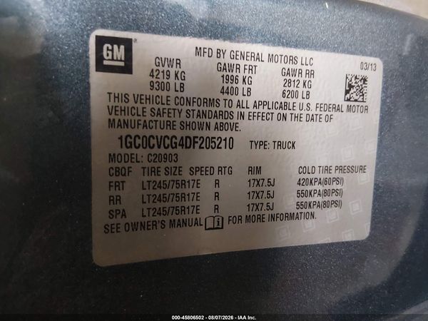 2013 CHEVROLET SILVERADO 2500HD WORK TRUCK — I9