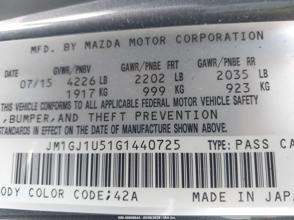 2016 MAZDA MAZDA6 I SPORT