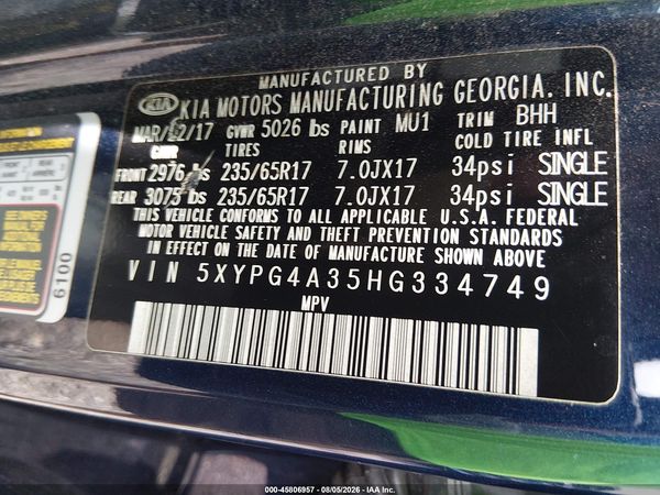 2017 KIA SORENTO 2.4L LX