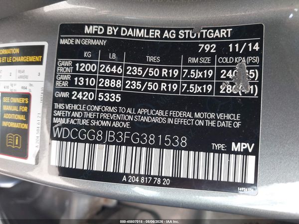 2015 MERCEDES-BENZ GLK 350 4MATIC